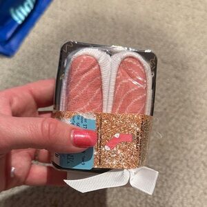 sushi socks Pink and White Fuzzy Socks